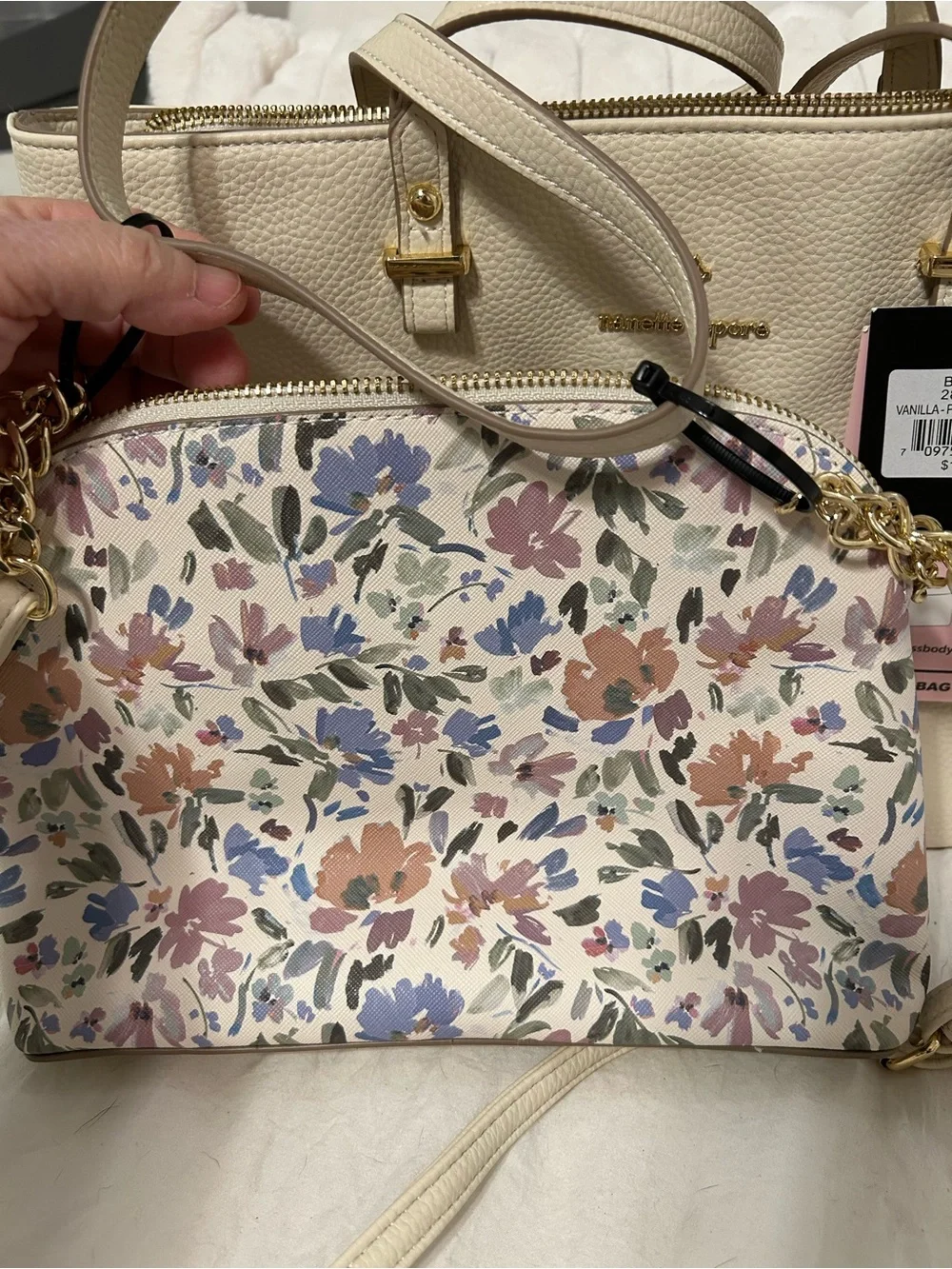 2 Nanette Lepore  (1  Cream Pebbled Leather Brielle Tote 2) floral both NWT